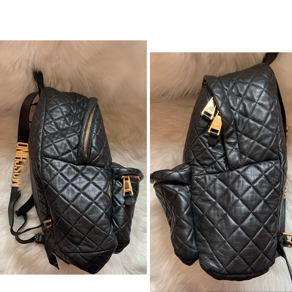 MOSCHINO Logo Large Quilted Leather Backpack - Picture 3 of 8